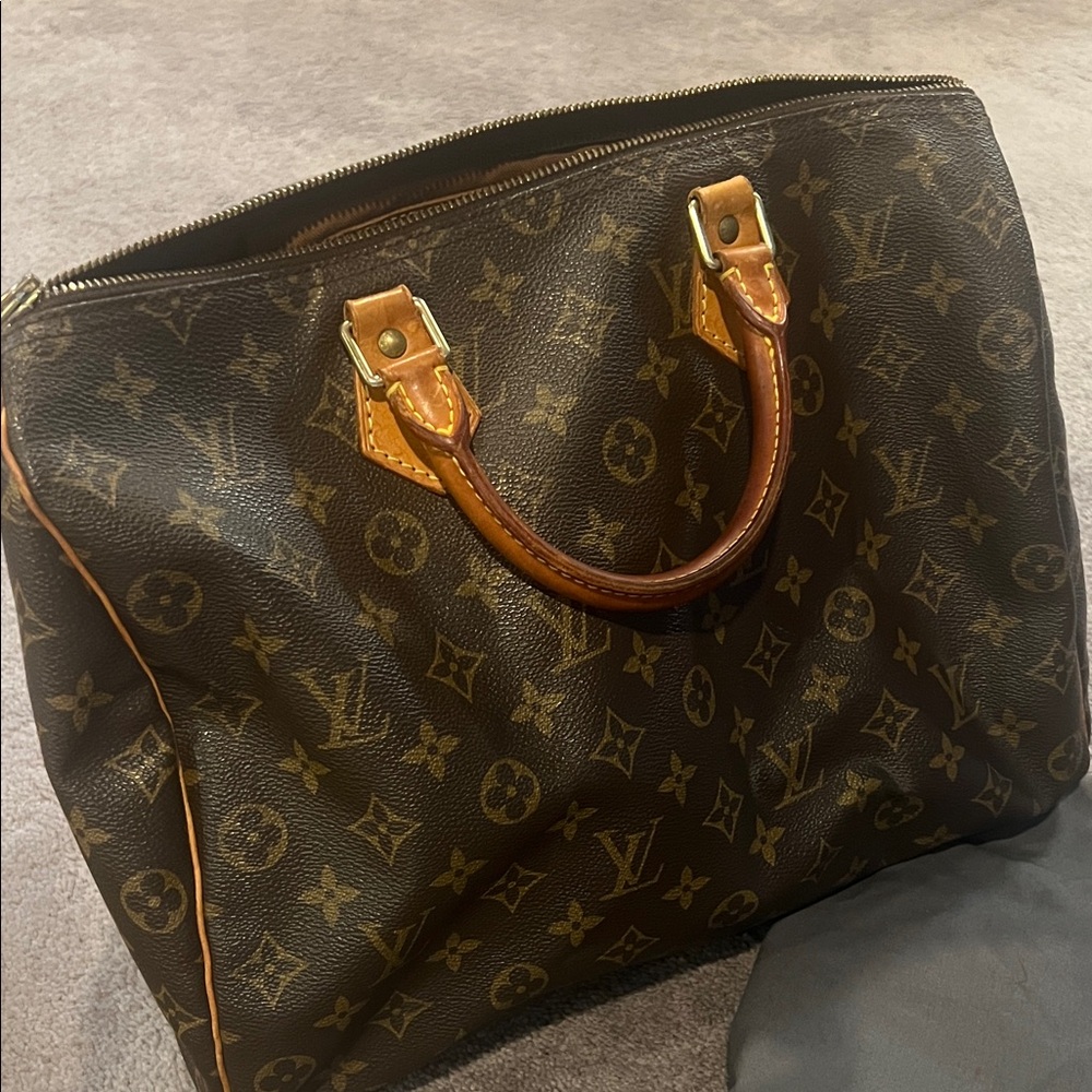 Louis Vuitton Brown Monogram Tote with Gold Accents speedy 35